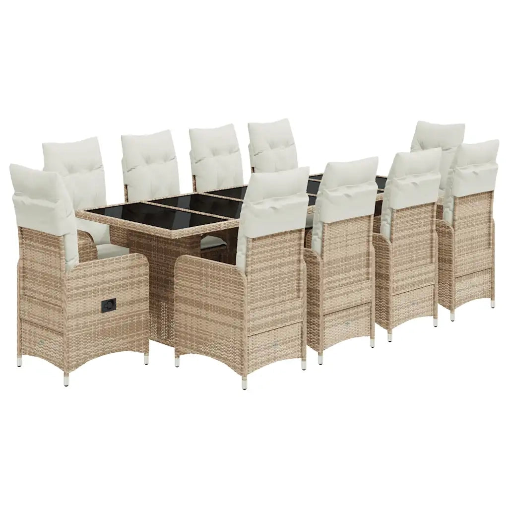 vidaXL Set Bistrò da Giardino 11 pz con Cuscini in Polyrattan Beige