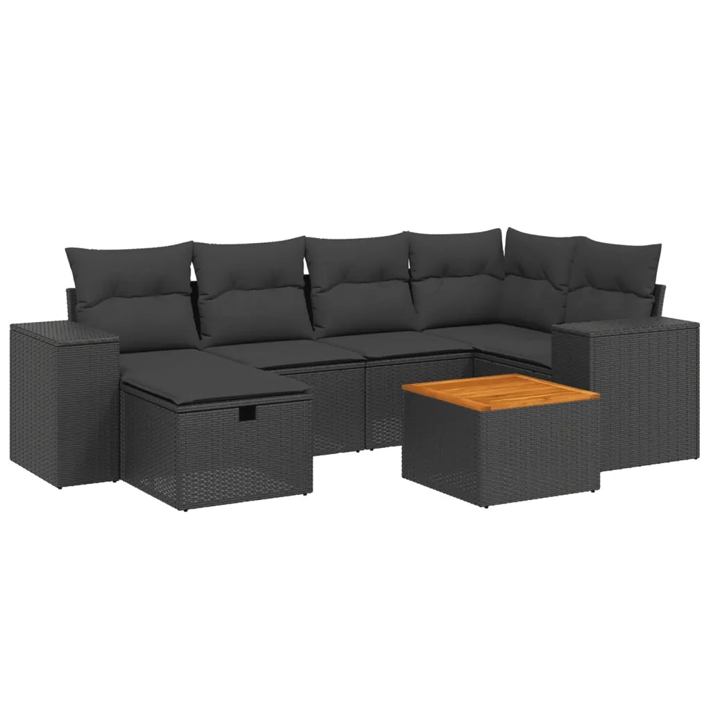 Set Divani da Giardino con Cuscini 7pz Nero Polyrattan 3265171