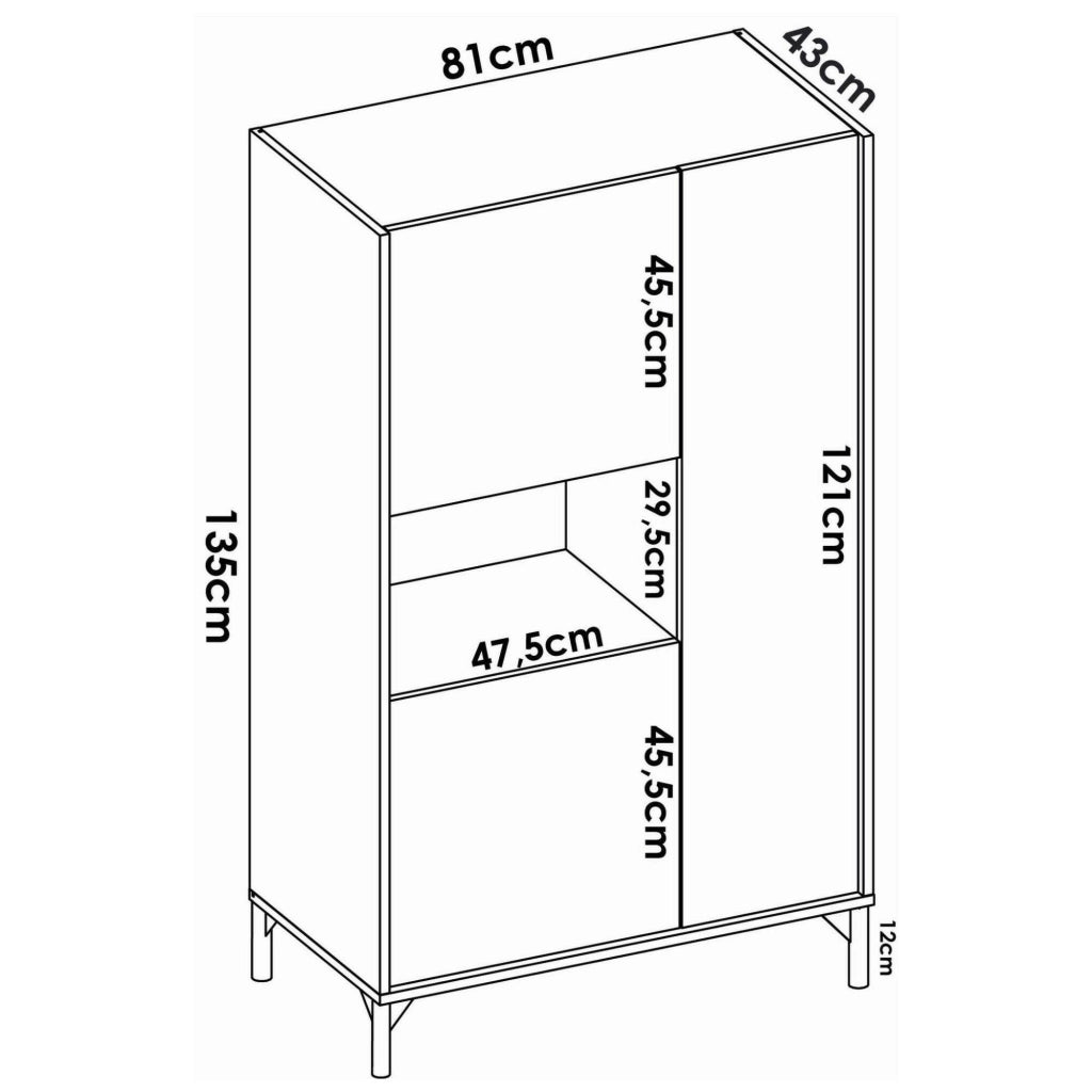 Credenza Crono, Buffet alto da soggiorno, Madia moderna da salotto a 3 ante, 81x43h135 cm, Rovere e Antracite