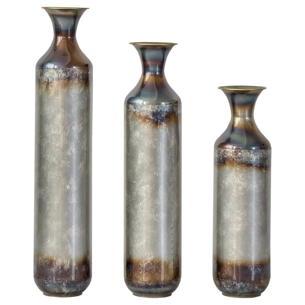 Handgefertigte Metallvase 3er Set in Gold & Weiß – Edle Vintage-Patina, Bodenvase für Ihr Zuhause