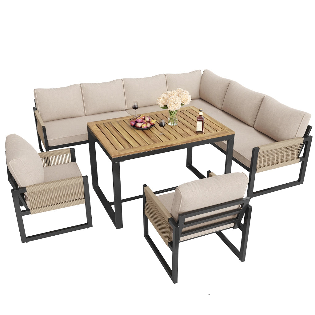 Set pranzo giardino 7-8 persone: salotto + sedute; resistente intemperie; giardino/balcone/terrazzo