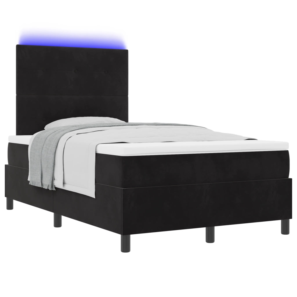 Letto Box Spring  con Materasso e LED Nero 120x200 cm Velluto