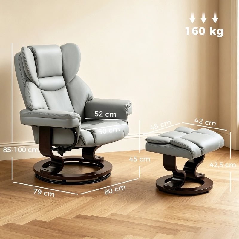 POLTRONA Reclinabile girevole 360° con poggiapiedi, PU, grigio chiaro