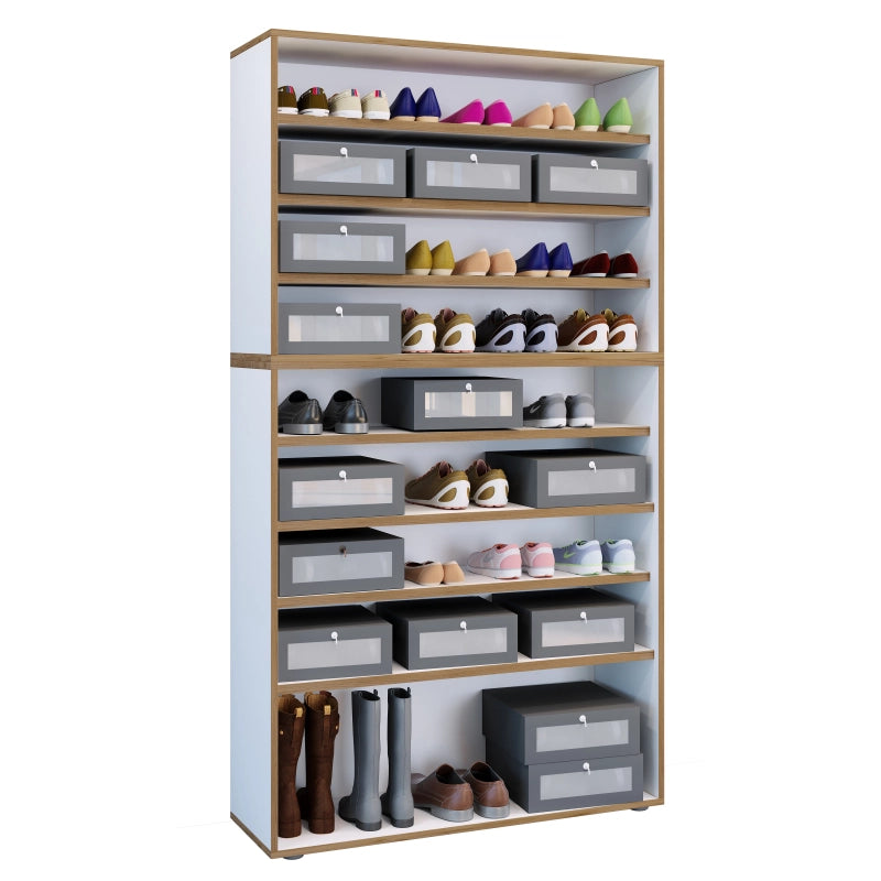 Super Scarpiera Legno H183 L100 P33 cm Armadio Porta Scarpe Salvaspazio con Ripiani Regolabili Colore Bianco