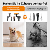 Fudajo Set per toelettatura di animali domestici 6 in 1, aspira peli per cani e gatti, tosatrice per cani, con accessori per la cura del pelo, colore nero