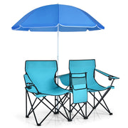 Sedia da picnic in acciaio portatile e pieghevole-Sedia da esterno con ombrellone mini tavolo porta bevande Azzurro