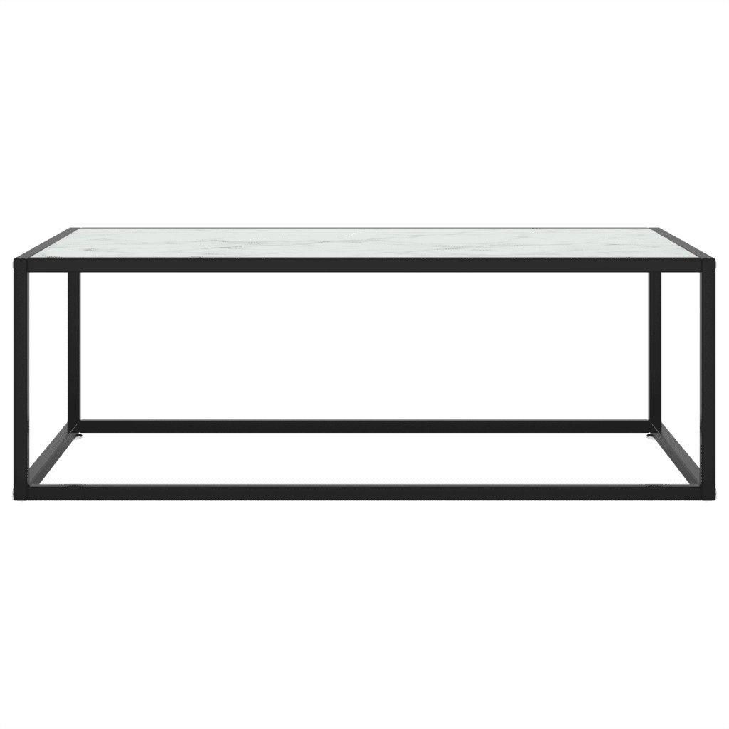 Tavolino da Salotto Nero con Vetro Marmo Bianco 100x50x35 cm  cod mxl 10349