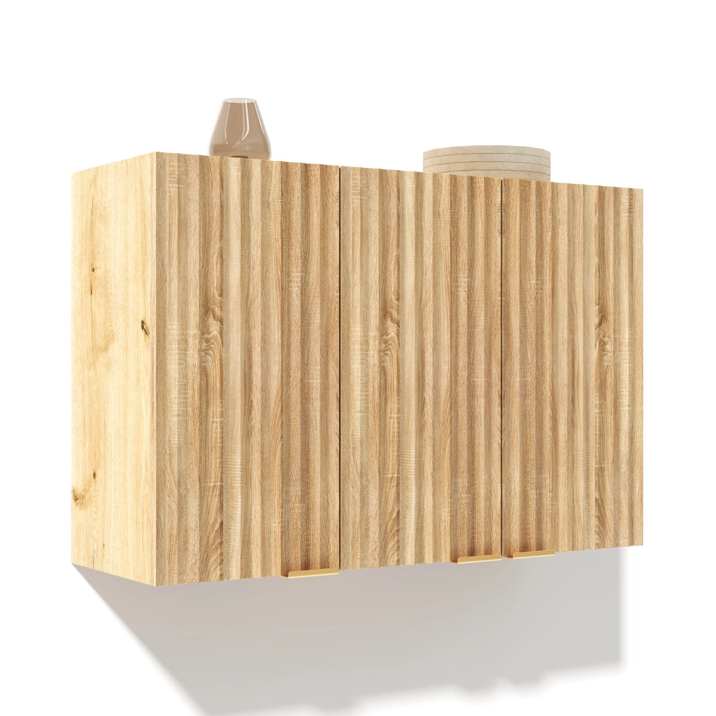 Pensile da parete con 3 ante, armadio sospeso salvaspazio, 90 x 29 x 60 cm, naturale