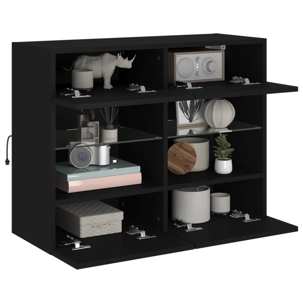 Mobile TV a Parete con Luci LED-Mobile TV a Muro Nero 78,5x30x60,5 cm