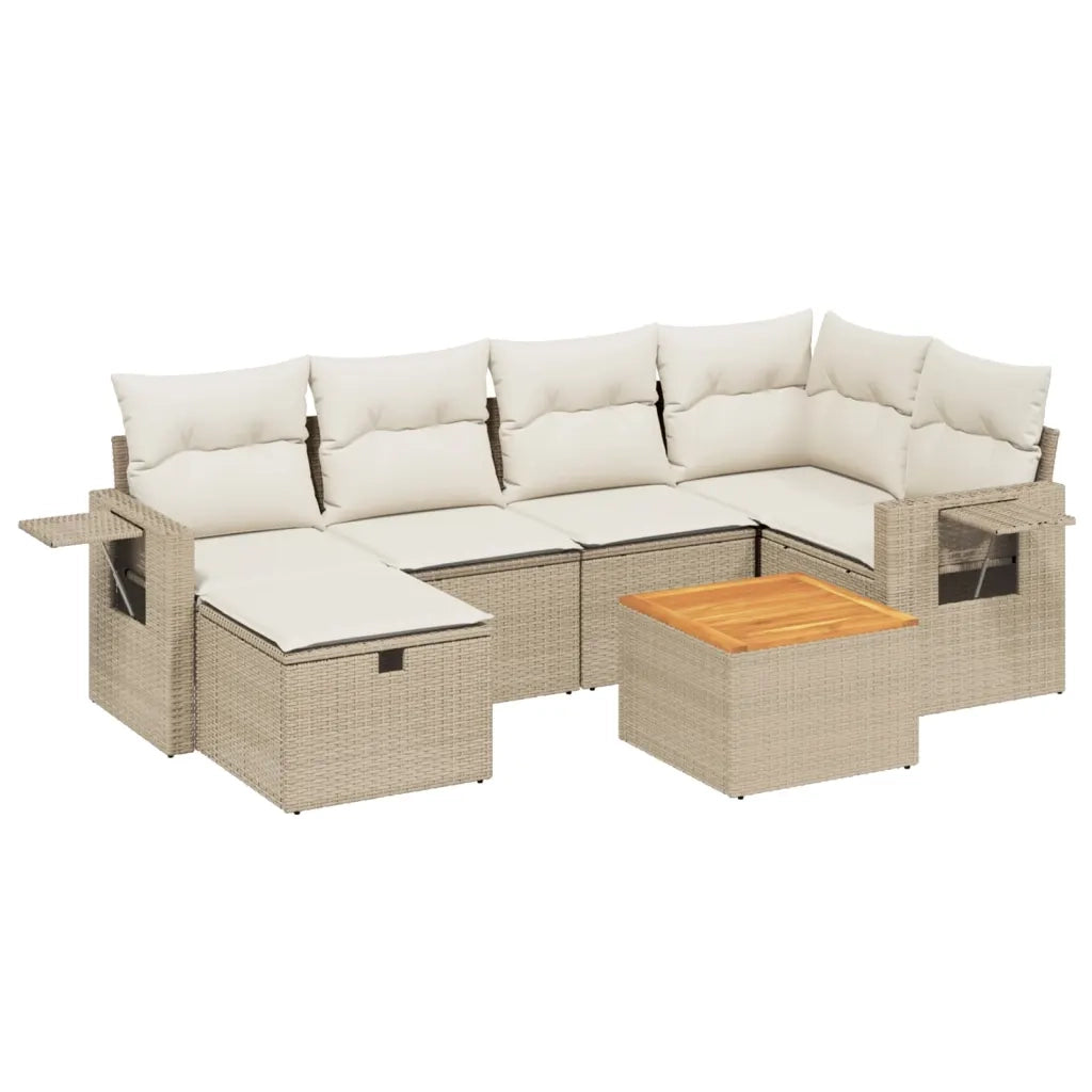 Set Divani da Giardino 7 pz con Cuscini Beige in Polyrattancod mxl 116827