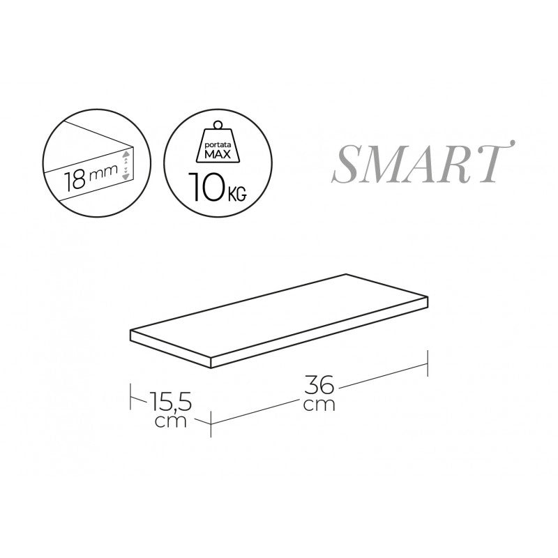 Mensola da Muro, Scaffale Legno, Mensola da Parete, Rovere Sagerau, 36x15,5x1,8 cm - Smart