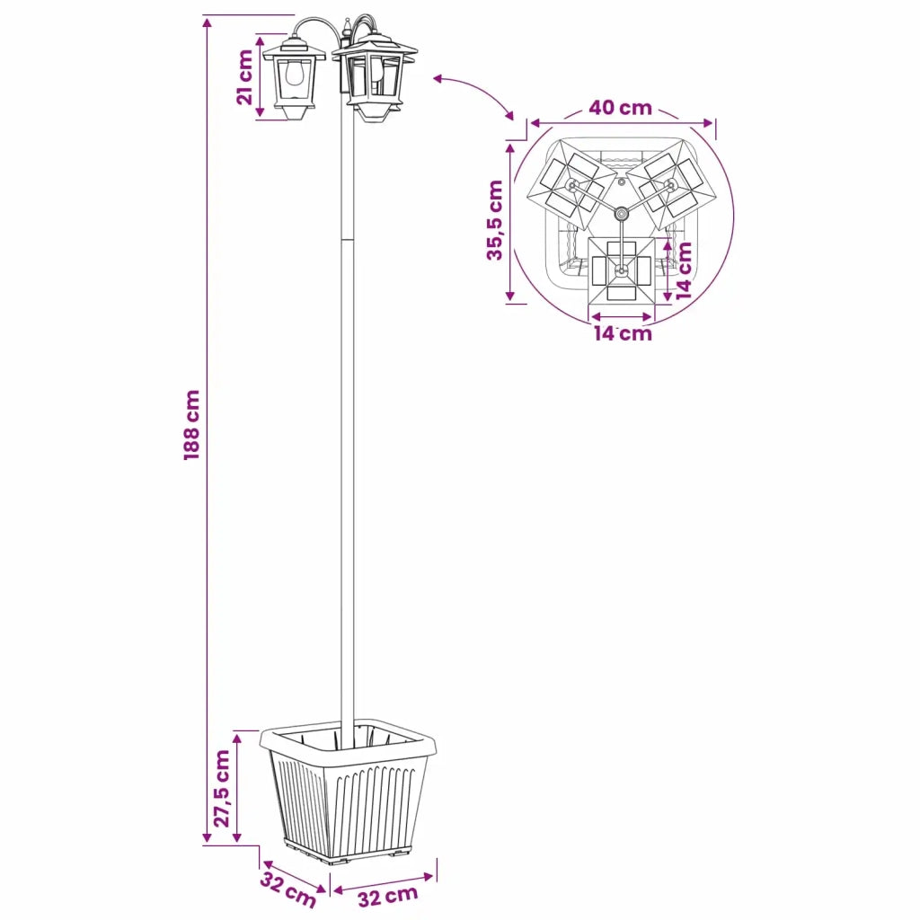 Lampione a 3 teste con vasi with LED Bulb Nero 32 x 32 x 188 cm 42042694