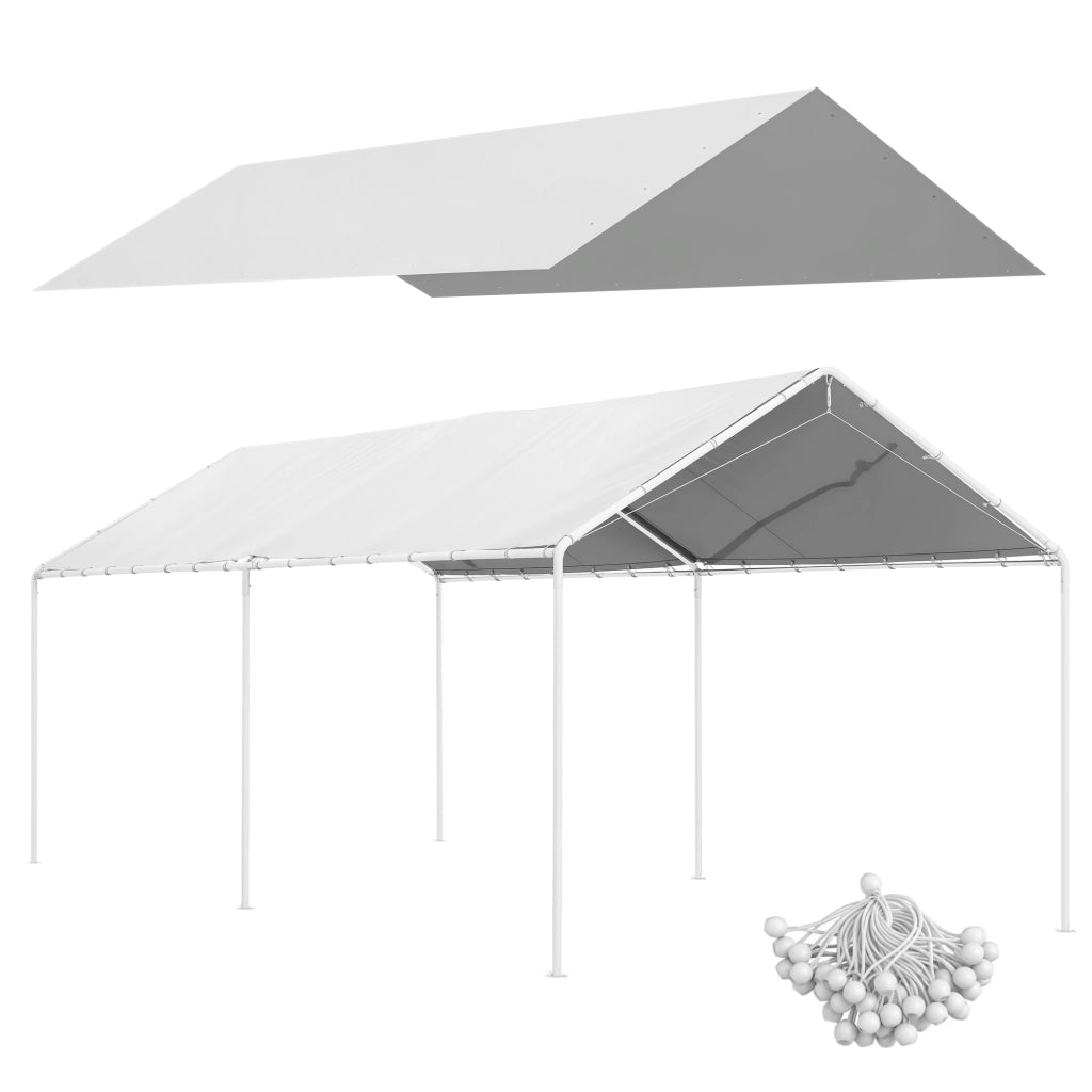 Copertura per Carport Auto 6x3 m in PE Bianco Anti-UV con Corde Elastiche ¨C zephmum ¨C Bianco