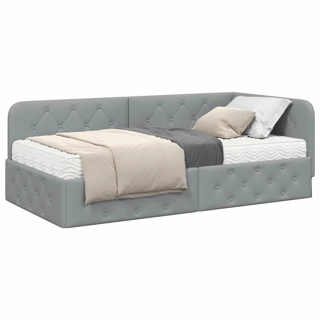 Cornice del letto ad angolo Grigio chiaro 90 x 190 cm Tessuto 3394037