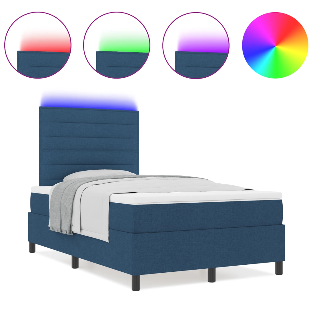 Letto con Box Spring e Materasso & LED Blu 120x200 cm Tessuto