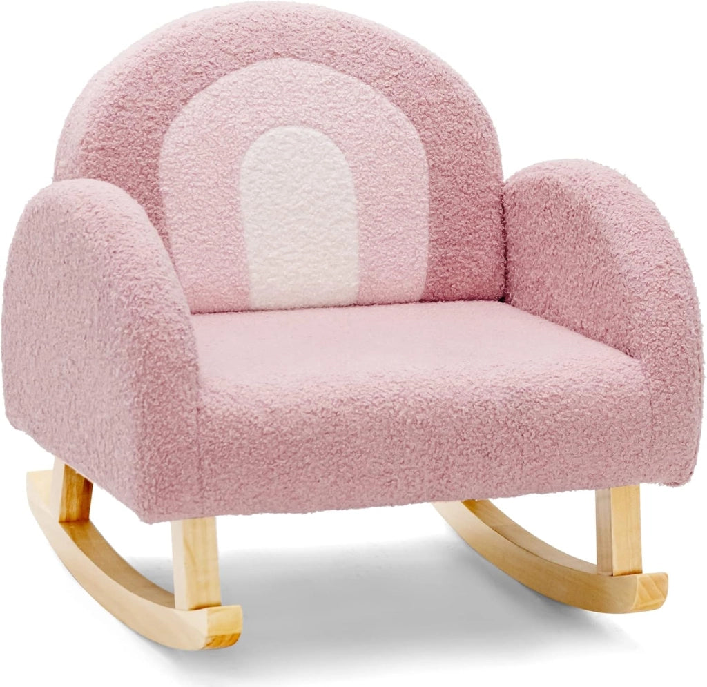 Sedia a Dondolo per Bambini con Gambe in Legno Massiccio, Poltrona a Dondolo per Bambini con Cuscinetti Antiscivolo, per Stanza dei Giochi, Camera da Letto, Scuola Materna (rosa)