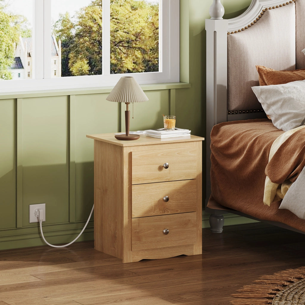 Comodino 3 Cassetti con Stazione di Ricarica USB e Prese ¨C zephmum ¨C Grigio 40x40x50