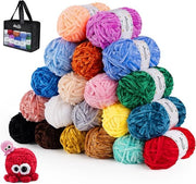 Set di filo di chenille morbido da 20 x 30 g - filo di seta per maglia e uncino - progetti di artigianato e DIY