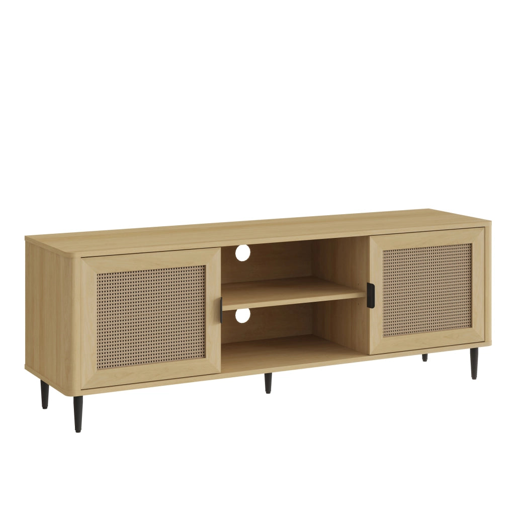 Mobile TV Lukhomso con Ante Inserto Effetto Rattan 152x40x54 cm Effetto Rovere [en.casa]