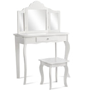 Set toeletta per bambini, Tavolo toeletta principessa con sgabello specchio pieghevole, Bianco-Toelette per bimbi