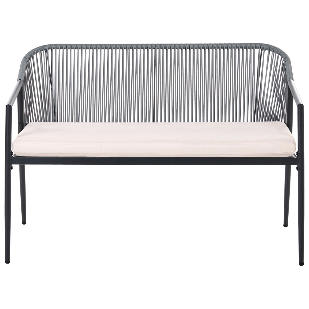 Set da Giardino Nero in Rattan PE 4 Posti Cuscini in Tessuto con Rivestimenti Sfoderabili Struttura in Acciaio Poltrone Divano Tavolino Moderno Arredo da Esterno