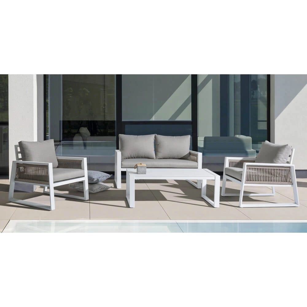 Set da 4 Salotto da Giardino in Alluminio con Cuscini e Corde in Textilene - CAPTIVATING