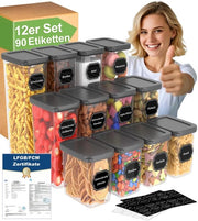 Cassetta di conservazione a 12 contenitori con coperchio, ermetica, cassetta di conservazione per cucina, cassetta di conservazione a 12 contenitori, cassetta di conservazione per cereali, farina, zucchero