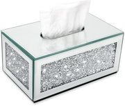 Copri scatola per tessuto, con copertura rettangolare, Crystal Crushed Diamond, decorativo, per servizio di tessuto, in argento luccicante, per bagno, cucina, camera da letto, soggiorno, ufficio.