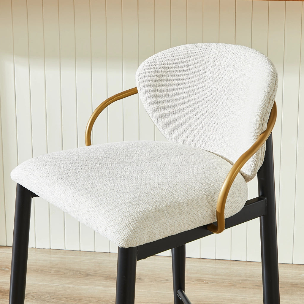 Set 2 Sgabelli da Bar ¨C MINIMAL ¨C Velluto Chenille Beige, Nero, Oro, Schienale, Altezza Regolabile