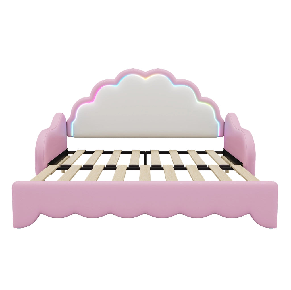 Letto divano convertibile 140x200 cm con testiera a LED, colore rosa