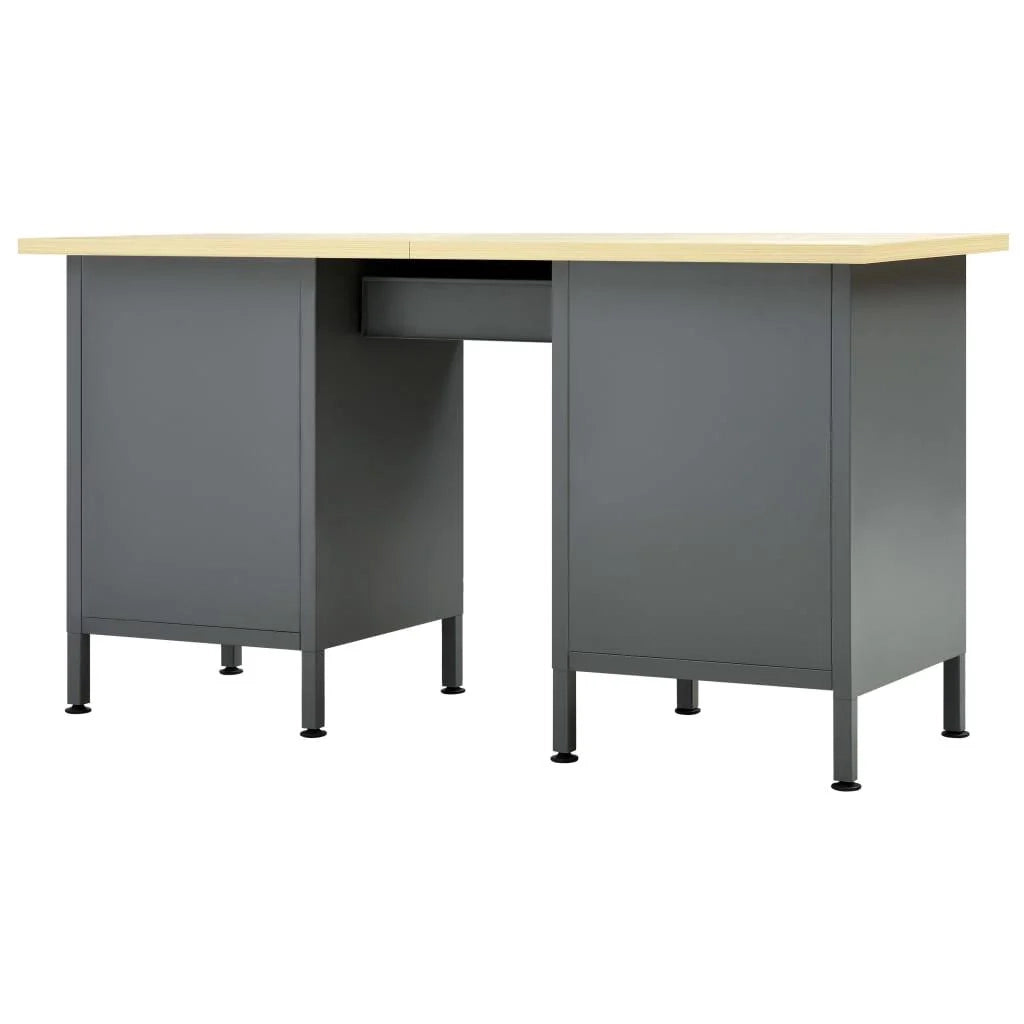 Banco da lavoro nero 160 cm con cassetti tavolo da lavoro in acciaio utensili fai da te grigio/nero 02_0003679