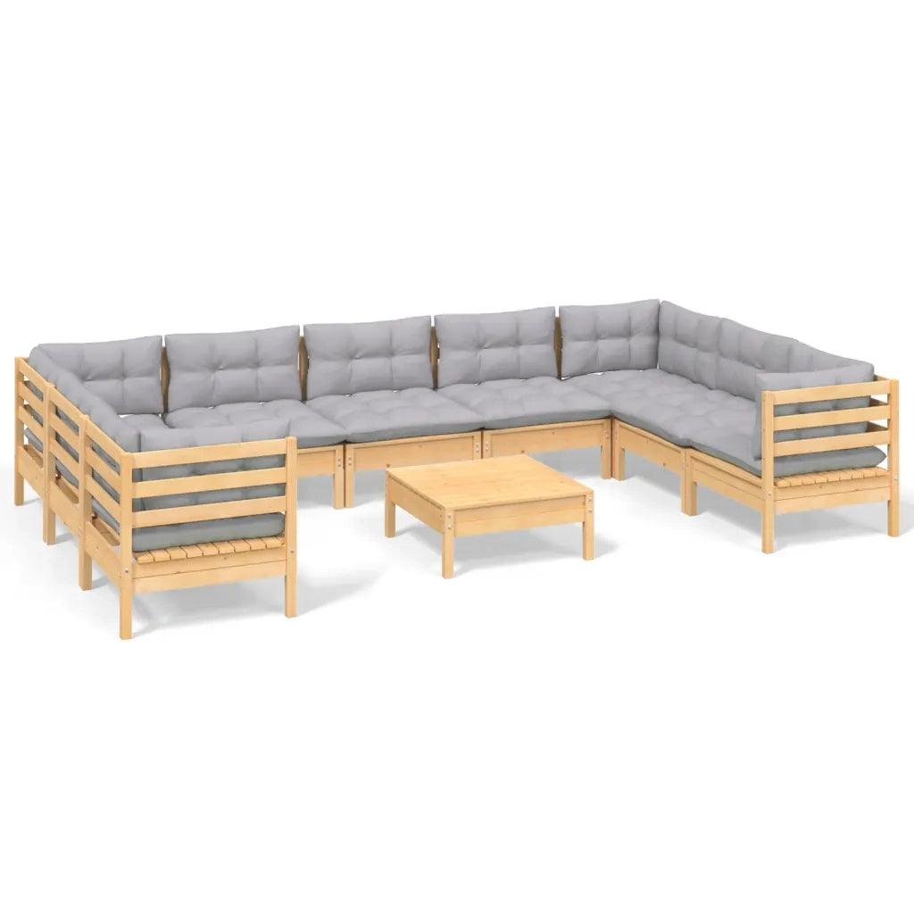 Set Divani da Giardino 10 pz con Cuscini Grigi Massello di Pino cod mxl 42660