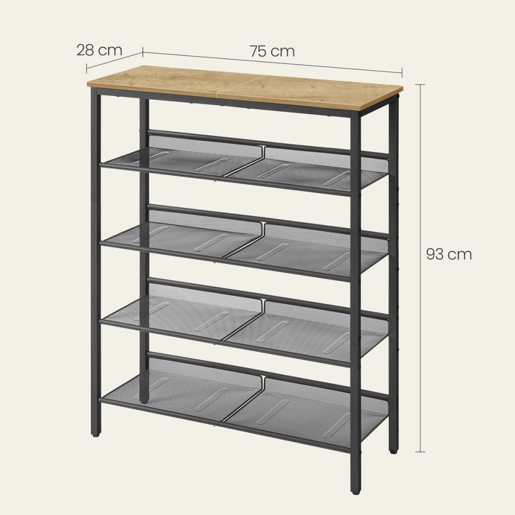 Scarpiera moderna Oskar in rovere e metallo nero