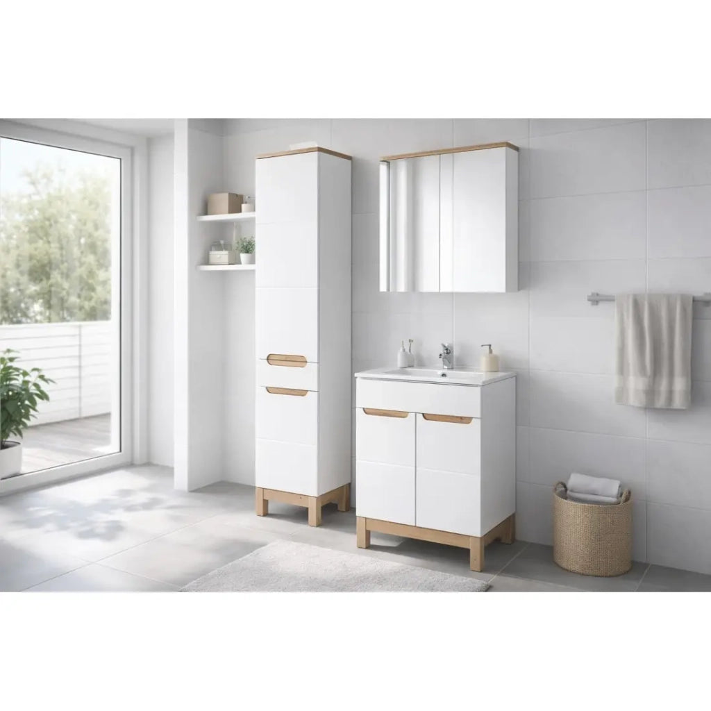 Insieme ERMANO: mobile sotto lavabo 80cm + lavabo da incasso + sifone + mobili con specchi