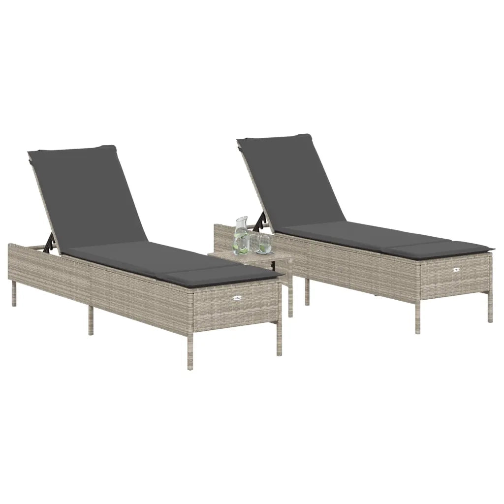 Set Lettini PrendiLettino sole | Sdraio da giardino | Lettino da sole con Cuscini 3 pz Grigio Chiaro Polyrattan