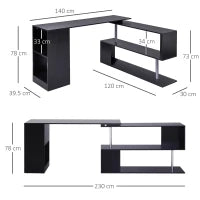 Scrivania Angolare Salvaspazio con Ripiano a S, Scrivania Moderna in Legno, 140x120x78 cm, Nero
