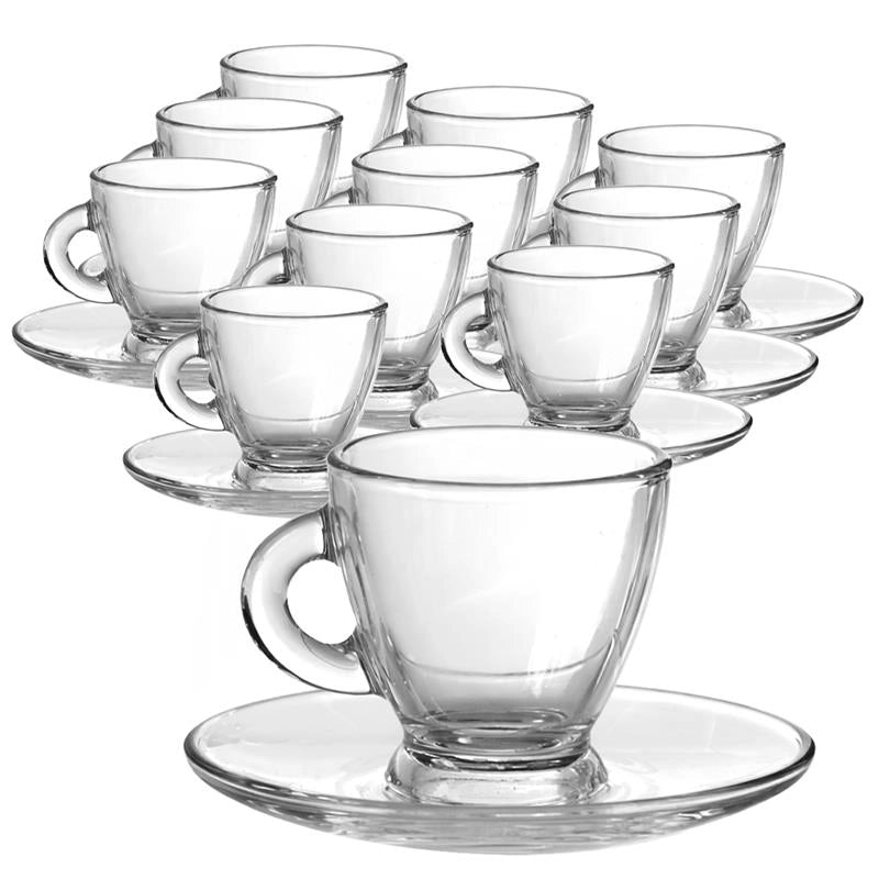 SET DI 12 TAZZINE DA CAFFÈ CON PIATTINO DA 95CC IN VETRO TRASPARENTE 6 X 6,5 CM