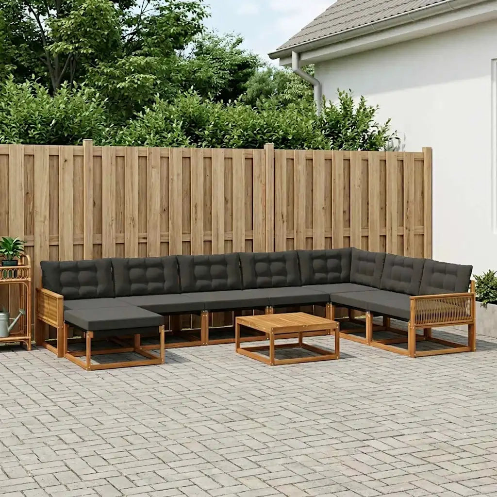 Set di divani da esterno con cuscino 9 pcs Naturale e Nero 3381636