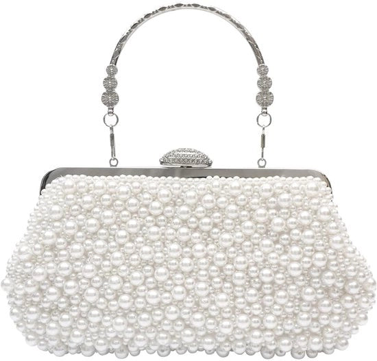 Borsa Clutch in Pelle Luxe per Sera e Matrimoni Elegante Borsa a Tracolla con Catena e Portafoglio Tasca a Tracolla Retro per Borsa da Sera e Festa di Sposa Bianca