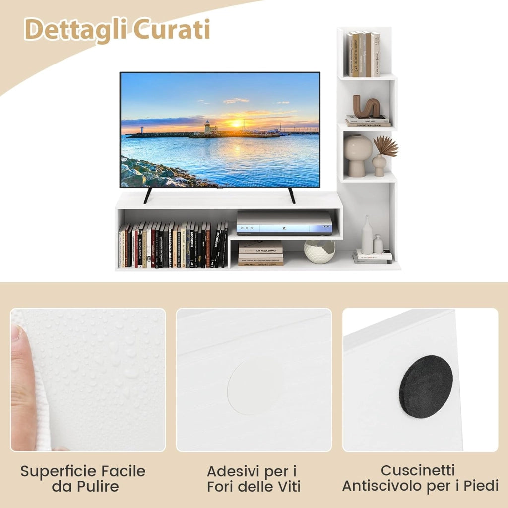 Mobile per TV a Cubi per TV Fino a 50”, Tavolo Console Media con Mensole di Stoccaggio a Forma di L e Scomparti Aperti, Centro di Intrattenimento per Soggiorno, Ingresso (Bianco)