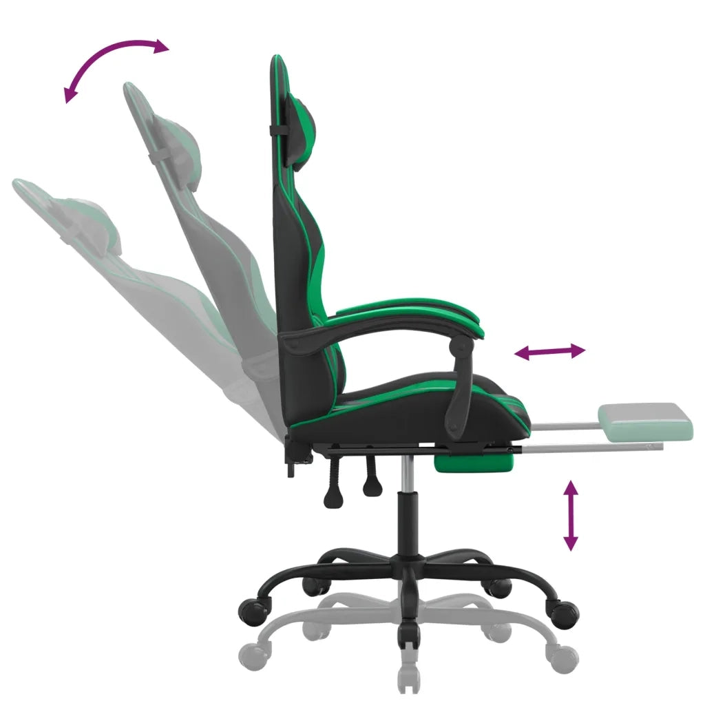 Sedia da Gaming con Poggiapiedi Nero e Verde in Similpelle 3143833