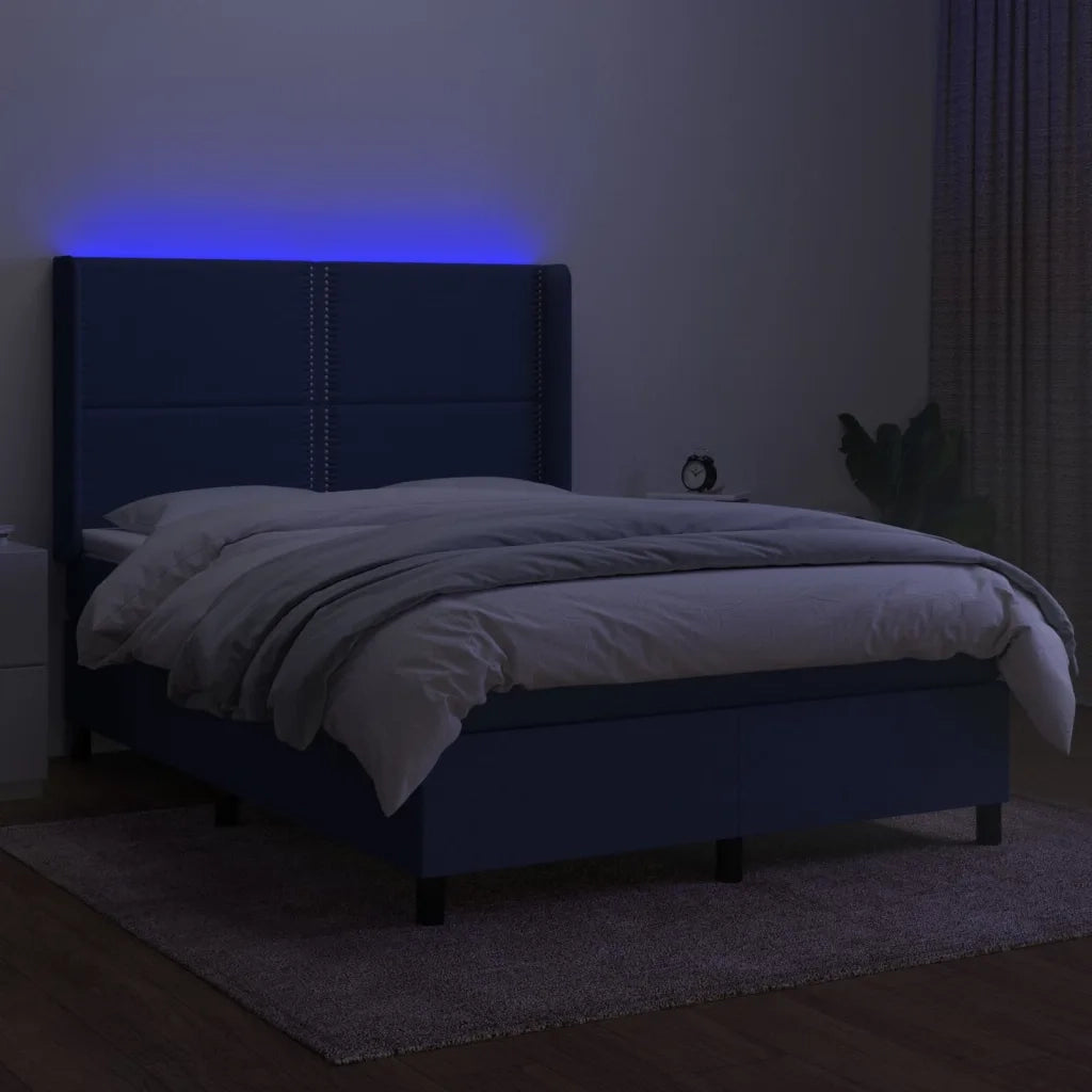 Letto a Molle con Materasso e LED Blu 140x200 cm in Tessuto cod mxl 62435
