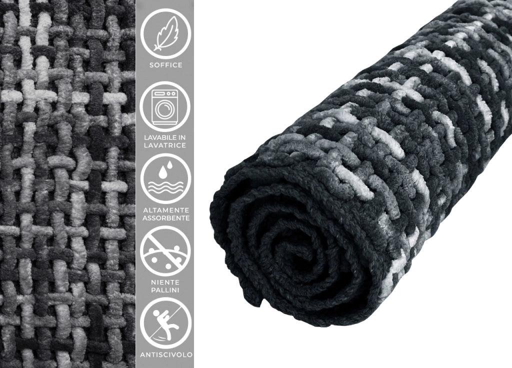 Tappeto Bagno Doccia Antiscivolo In Microfibra Super Assorbente Plot - 40x60 - Nero