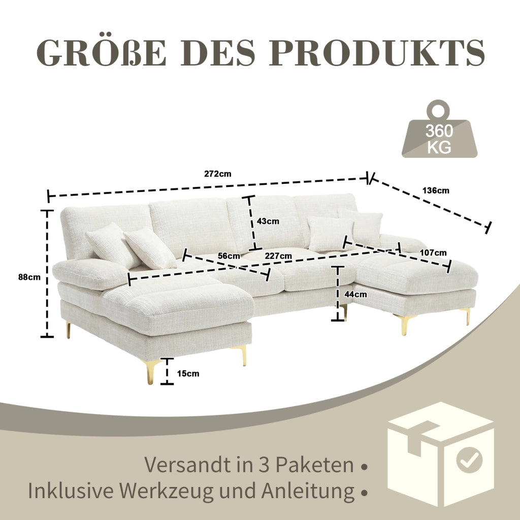 DIVANO U a 2 Chaise 272x136x88 cm Chenille Beige