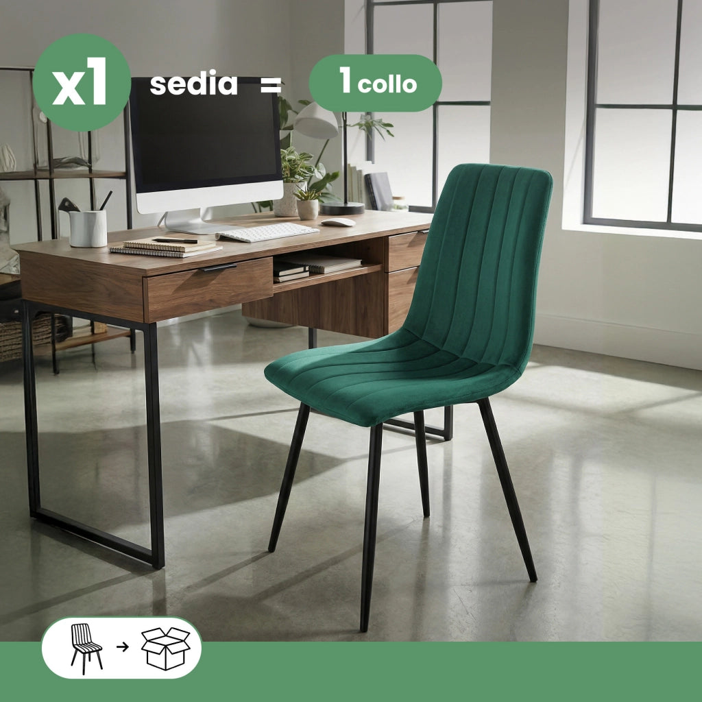 Sedia in velluto trapuntata LIVO Verde Bottiglia gambe nere