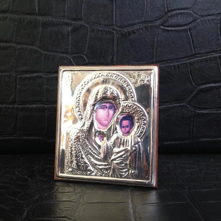 Quadretto Quadro da Tavolo Appoggio in Argento Volto Madonna Dipinto
