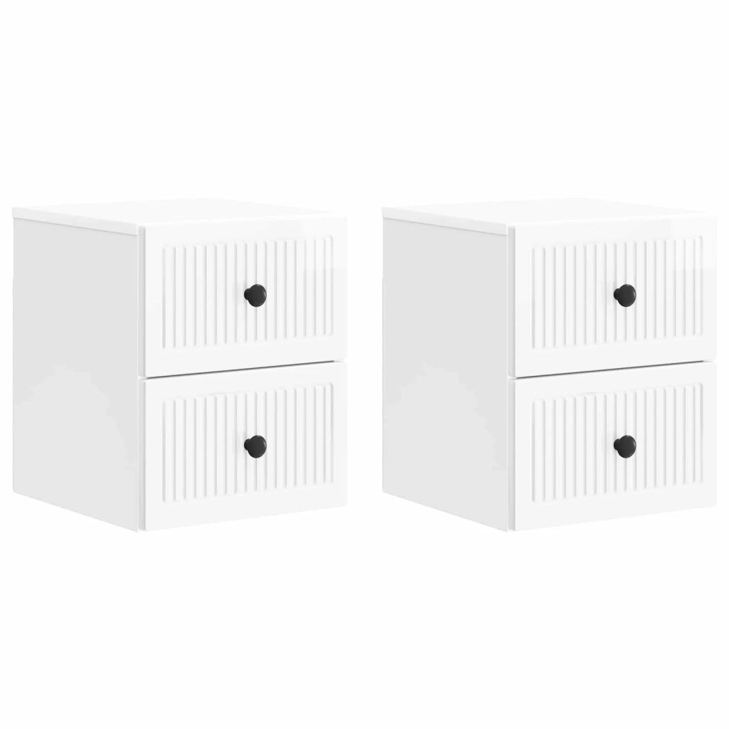Mobiletto da notte a muro 2 pcs Bianco Lucido 33 x 34,5 x 40 cm