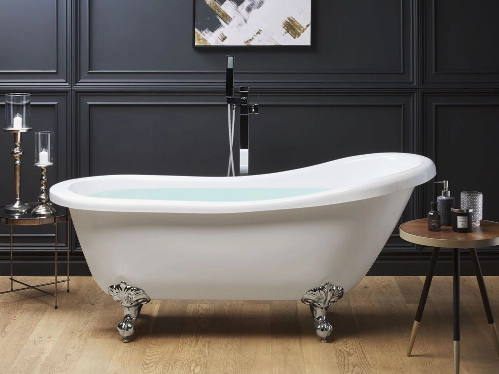 Vasca da bagno bianca con acrilico sanitario argento 153 x 77 cm Vasca autoportante con piedini design retrò tradizionale