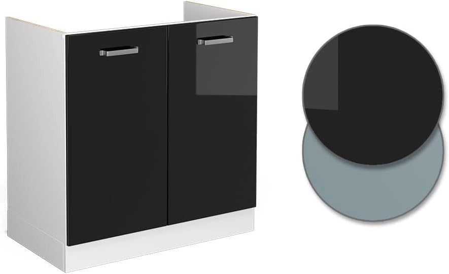 Mobile lavello cucina R-Line, Nero lucido, 80 cm senza piano di lavoro, per la libera combinazione all'interno di sistemi cucina modulari