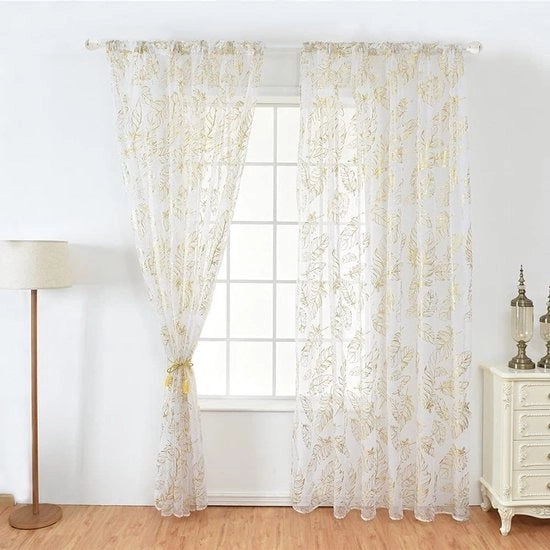 Tende Transparenti - Tenda a Tulle 100 x 200 cm - Disegno a Rete - Oro/Argento - Per Finestre/Porte - Lavabile in Macchina - Decorazione per Finestre